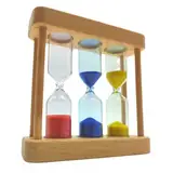 Sanduhr für Aufgüsse und Kräutertees 3-5-7 Minuten, Küchentimer mit Holzstruktur, Sanduhr Design mit farbigem Sand, Rot (3 Min), Blau (5 Min), Gelb (7 Minuten)