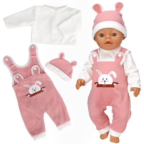 Kleidung Outfits für Baby Puppen Kleidung Puppenkleidung 35-43 cm Newborn Baby Puppe Kleidung Zubehör mit Hut Langarm Hose Geschenk für Kinder Mädchen Jungen - Hasen