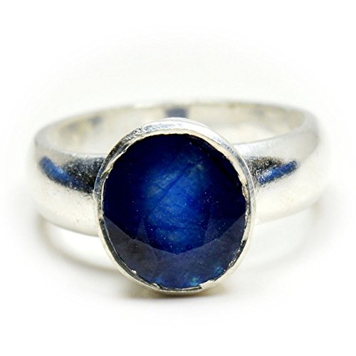 55Carat Natürlicher blauer Saphir-Silberring für Herren, 6 Karat, ovaler Geburtsstein, Größe 4, 5, 6, 7, 8, 9, 10, 11, 12, 13, Kristall Metall Edelstein Kristall Metall: Strasssteine, Natürlicher