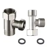KASESSS 2 Stück T Stück Wasseranschluss, Edelstahl 3-Wege Verbindungsventil, 3/4 t stück 1/2 t tück, Wasseranschluss Verteiler, 3/8" 1/2" 3 Wege Verteiler, T-Stück verteiler