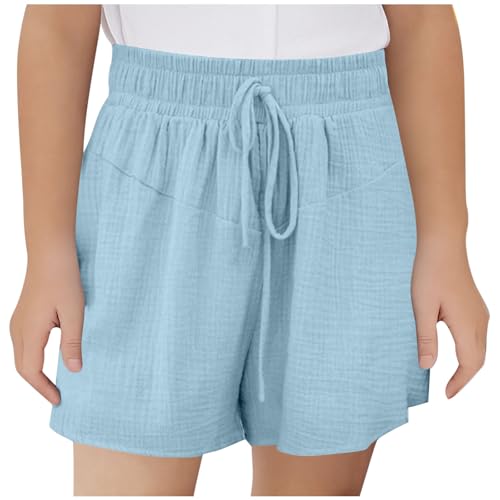 KODMNSW Mädchen Shorts Kurze Hose Sommer Sporthose Leicht Freizeit Sommerhose Elastische Taille Jogginghose Bequem Atmungsaktiv Trainingshorts Sweatshorts 3-14 Jahre Angebote des Tages Heute Blau 160
