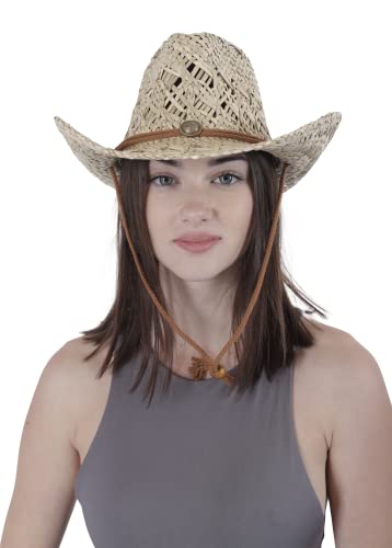 Cowboy-Hut mit Strohhalm, Panama, mit Westband, Unisex, Einheitsgröße für Herren und Damen für den Sommer, XH-99, One size