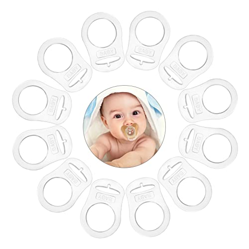 Vicloon Silikonring für Schnullerkette, 12 Stück Baby Silikonring Schnullerhalter Baby Ring Adapter, Schnullerkette Silikonring für Silikon Baby Dummy Schnuller Clip (Transparente)