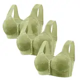 3er-Pack Damen-Unterwäsche, sexy, gemütlich, große Größe, drahtlos, Frontverschluss, Push-Up, große Größe, dünne Körbchen, weich, täglicher BH, M-6XL, A04 # Grün, L