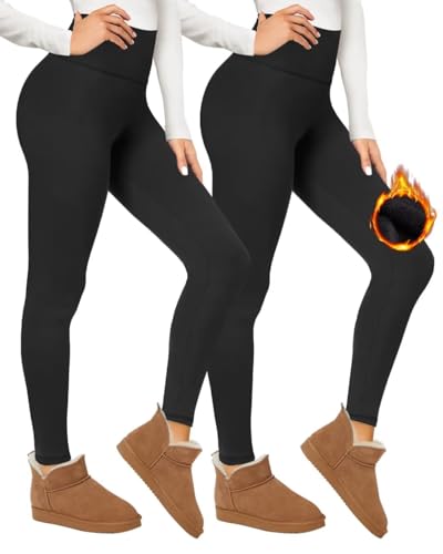 CAMPSNAIL Thermo Leggings Damen Gefütterte im Winter, High Waist Thermohose Dicke Warm Blickdicht für Sport (Schwarz/Schwarz,XXL)