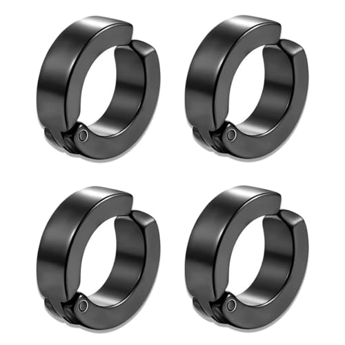 LYQNIHOB Schwarze Ohrclips aus Edelstahl - 2 Paar, ungestochene Fake Ohrringe in Hip Hop Punk Style für Männer und Frauen, Unisex Kein Piercing Ohrring Set, Machen Sie sich bereit zum Rocken!