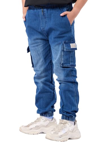 NATUST Jungen Cargohose Kinder Freizeithose Jogginghose Jungs Cargo Jeans mit Elastischem Bund Blau 170-176 (Herstellergröße: 170)