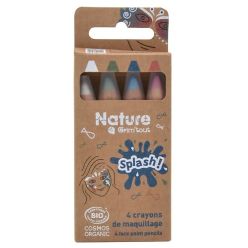 Nature by GRIM'TOUT Set mit 4 Make-up-Stiften, Bio-zertifiziert, Party-Make-up für Kinder und Erwachsene, Farben Splash