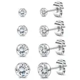 YADOCA 4 Paare G23 Titan Ohrringe Hypoallergen für Damen Herren Mädchen Silber Titan Ohrstecker Cubic Zirkonia Medizinische Ohrringe für Empfindliche Ohren 3/4/5/7mm