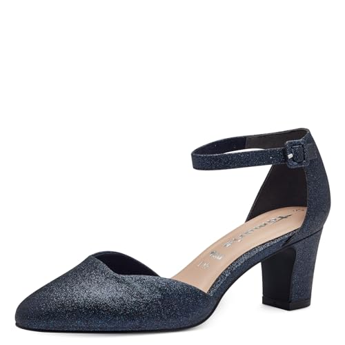 Tamaris Damen Pumps mit Riemchen Vegan Blockabsatz; NAVY GLAM/blau; 40