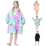 MOKANI ÜBergroßE Hoodie Decke Kinder mit äRmel Tragbare Kapuzenpullover, Super Weich Warmes Bequeme Sweatshirt mit Tasche füR Junge MäDchen, Flanell, Sky