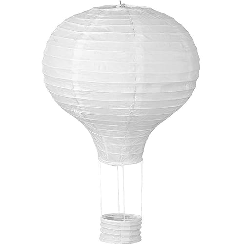 Bunte Heißluftballon Lampions aus Papier als Deko für Geburtstag oder Party | Ø30cm, flammhemmend, mit Gondel und Metallbügel | Papierlampion Laterne Partydeko, Farbe: Weiß