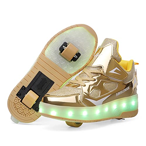 Heelystong Junge Mädchen Schuhe Kinderschuhe mit Rollen LED Leuchtend Doppelrad schuheltraleicht Outdoor Schuhe 7 Farbe Farbwechsel Rädern Gymnastik Blinkend Sneaker