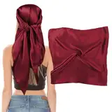 Bewudy Einfarbiger Kopftuch Seidentuch Halstuch für Damen, Einfaches Satin Bandana Schlaf Bandana Headscarf Haarschmuck 90 * 90cm Große Quadrat Schals(Burgunderrot)