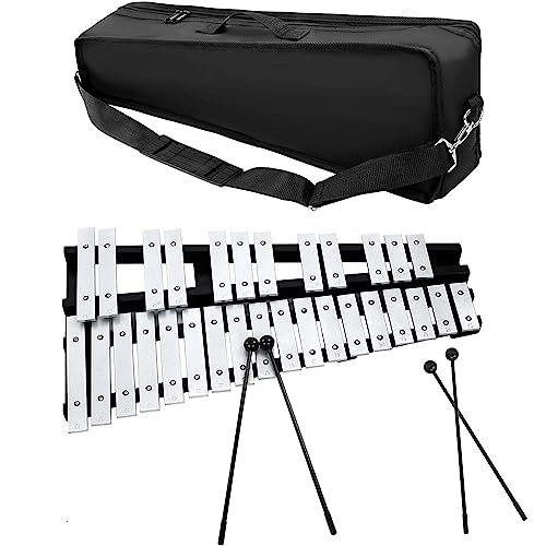 OUUTMEE Glockenspiel Aluminium 30 Noten Xylophon, Stangen mit 2 Schlägeln Ständer mit Aufbewahrungskoffer Performance Musikkonzert Präsentation Schulkunstwettbewerb