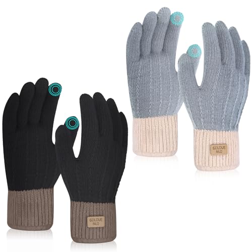 taonganui 2 Paar Handschuhe Damen Winter Touchscreen Winterhandschuhe, Fahrradhandschuhe Thermo handschuhe Damen Flexible und Angenehm Weiche Fingerhandschuhe