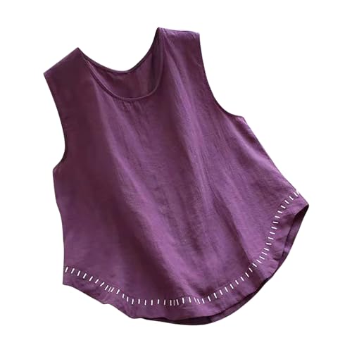 Stickerei Damen Tank Tops kurzes Rundhals Sommer Einfarbig Ärmellose Oberteile Basic Top Blusentop Lässige Weste Tunika Shirt Tanktops Frauen Träger Tops Blusentop Shirt Basic Top Oberteile