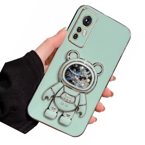 Nadoli für Xiaomi Redmi Note 12S Treibsand Bär Astronaut Versteckt Ständer Hülle,Karikatur Glitzer Überzug Galvanisierte Astronaut Ständer Weiche Silikon Kratzfest Handyhülle Schutzhülle