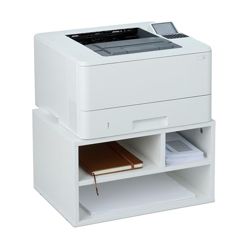 Relaxdays Druckerständer Schreibtisch, 3 Fächer, Regal für Drucker, Druckerhalter, H x B x T: 22,5 x 40 x 30 cm, weiß