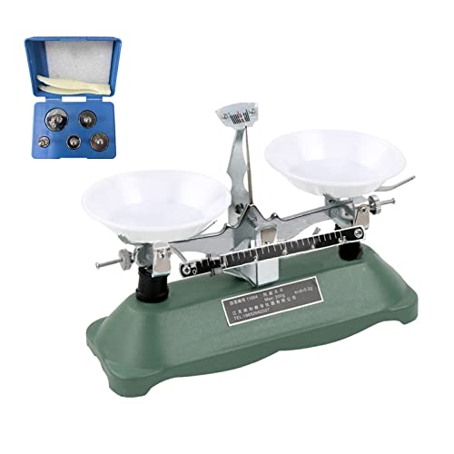 KAKASEA Mechanische Laborwaage mit Gewichten, Physik, Doppelwaage, Tablettwaage, 100g max., 0,1g Ablesbarkeit, Grün, Metall, LCD, ideal für Labore & Klassenzimmer