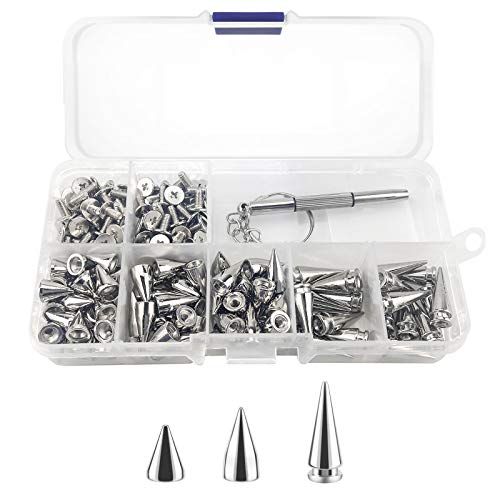 100stk Kegel Spike Nieten Nieten Cool Punk Rockbolzen Schraube Zurück Bolzen Metalljacke Spike Bolzen, für Taschen DIY Leder Handwerk Armbänder Halskette Kleidung Schuhtasche Handwerk(3 Größen)