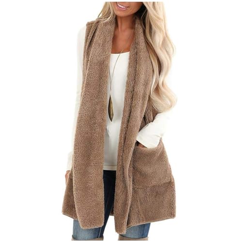 Generisch Fleeceweste Damen Lang Teddy Weste Ärmellos Teddyjacke Winter Warm Flauschig Plüschweste Bequem Weich Winterweste Outdoor Strickjacken Westen Thermoweste Kuscheljacke Leicht Übergangswesten