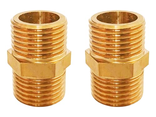 D&DHardware 2 Stück Doppelnippel 3/8 Zoll Messing Außengewinde,Verbindungsstück AG/AG Gewindefitting,Doppelnippel Messing Fittings für Trinkwasser geeignet