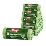 PELY Bio-Zugbandbeutel, 35 Liter, Vorteilspack (16 x 6 Stück), mit Papierbanderole zur Entsorgung für kompostbierbare Abfälle, made in Germany