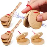 jojofuny 4 Stück Musikinstrument Fingerkastagnetten Handfingerkastagnetten Holzkastagnetten Holz Drei Kastagnetten Klassenzimmer DIY Holzschlaginstrument Fingerkastagnetten