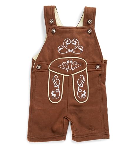 Baby Trachten Latzhose – Kinder Lederhose aus Terry-Fleece mit Stickereien – Oktoberfest Strampler - Overall Trachtenhose Joni (74-80)