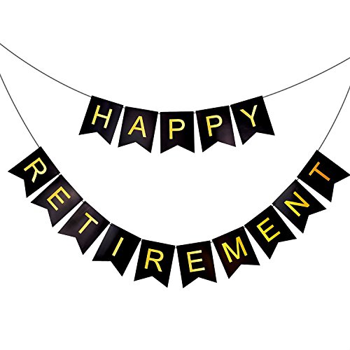 Happium – Happy Retirement Banner (Schwarz). Dieses elegante schwarze Banner ist der perfekte Rahmen für eine unvergessliche Ruhestandsparty und macht den Moment noch spezieller!