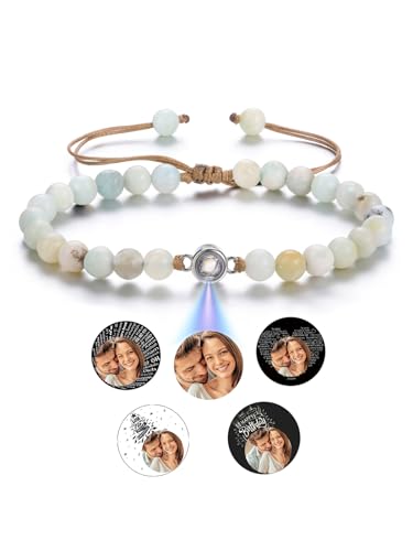 CrystalTears Armband mit Foto personalisierte Projektion Armband im Stein Amazonit Perlenarmband Benutzerdefinierte Valentinstag Geschenke für Freundin Mama Vater Freund