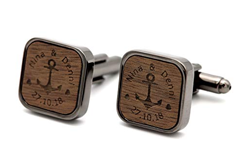 NaturSchatulle Manschettenknöpfe Herren Holz Gravur Individuell 1 Paar Schwarz Manschettenknopf Eckig Hochzeit Anzug Männer Cufflinks for Men