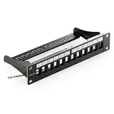 deleyCON 12 Port Patchpanel Patchfeld Modular für Keystone Module 1 HE 10" Zoll Rackeinbau Kompatibel CAT5 CAT6 CAT7 CAT8 LAN Netzwerk Verlegekabel Schwarz