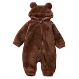 Baby Overall Winter - Winter Strampler Fleece Overall mit Fuß Bär Strampler Outfit Anzug Plüsch Jumpsuit & Overall Niedlicher Winter Dicker Warmer Romper Fleecejacke Kinder für 0-12 Monate