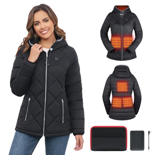 Vofuoti Beheizbare Jacke Damen mit Powerbank, 3 Heizstufen, USB Beheizte Jacke, Slim Fit Elektrische Jacken für Skifahren, Outdoor, Weihnachtsgeschenke für Frauen