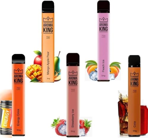 [5er PAKET] AROMA KING Vape ohne Nikotin 700 Probierpaket Nikotinfrei e-Zigarette bis zu 700 Züge Original AROMA KING© Vapes