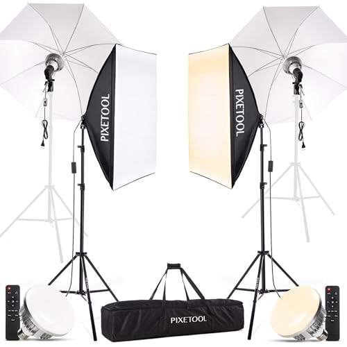 PIXETOOL Fotostudio Set – 2 Softbox Licht, 2 Durchlichtschirm, 2 LED Lampen 4800 Lumen 3000-6000K – 50x70 cm Softboxen - Fotolicht Videolicht Fotolampe – Light Streaming Video Fotografie Studiolicht