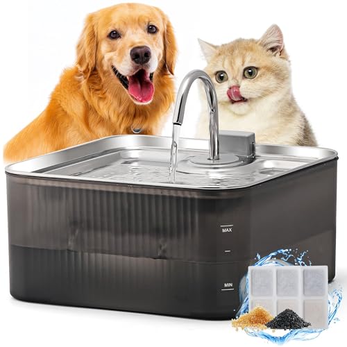 FUKUMARU 7L Trinkbrunnen für Hunde，Katzenbrunnen mit 5-Schicht Filtration，Edelstahl Hundebrunnen mit Leiser Pumpe, mit Überlastschutz, für große Hunde/Mehrere Katzen, mit 3 Filter