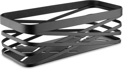 HOMELYN Duschablage ohne Bohren I Edelstahl I Modernes schwarzes Design I B22 cm x T10 cm x H7 cm I Klebepad-Befestigung, extrem hohe Tragkraft, sicherer Halt I Mit 5 Haken inkl. Rasiererhaken