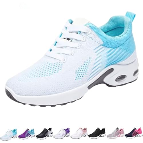 Orthopädische Turnschuhe für Damen, Wanderschuhe mit Fußgewölbeunterstützung, Bequeme orthopädische Schuhe, lässige, atmungsaktive Mesh-Strickschuhe mit Luftpolster (Blue,41)