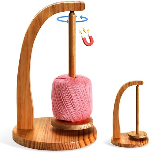 Wollabwickler,Garnrollenhalter Magnetischer,Wollwickler Rotierender Holz,Garnhalter,Wollhalter Häkel Strick Zubehör,Häkelgeschenk für Strickliebhaber(Retro-Farbe)