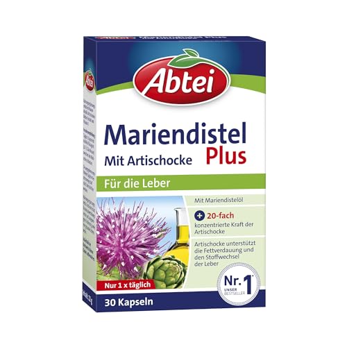 Abtei Mariendistel Plus mit Artischocke - unterstützt die Leberfunktion - fördert die Fettverdauung - laborgeprüft und natürlich wirksam - 30 Kapseln, Verdauungssystemsgesundheit