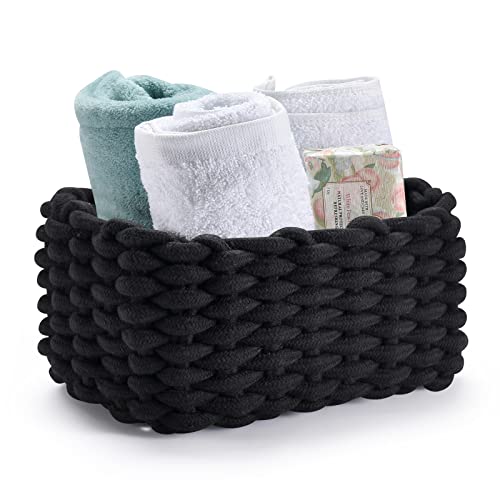 QSIDE Aufbewahrungskorb Baumwolle - 25x17x13 cm - Schwarz - Badezimmer Organizer - Für Wickelauflage - Körbchen für Kallax Einsatz - Klopapier Aufbewahrung - Aufbewahrungskorb geflochten - Flechtkorb