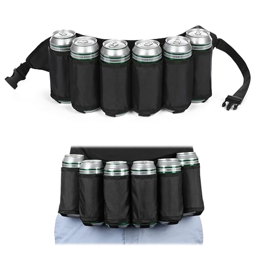 FunX Biergürtel Bierholster für 6 Bierflaschen oder Dosen - Verstellbarer Bierhalter für Festivals, JGA's, Parties, Karneval und Camping - 72-120 cm