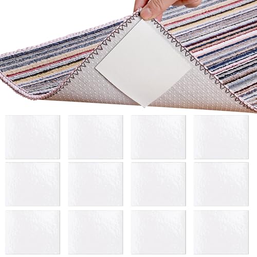 12 Stück Teppich Antirutsch Pads, 10 x 10cm Wiederverwendbare Antirutschpads, Antirutsch Aufkleber, Rutschfeste Selbstklebend Aufkleber, Teppich Unterlage Teppichaufkleber für Teppich Antirutsch