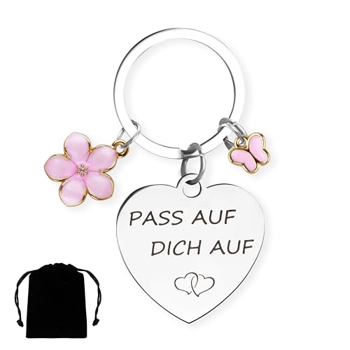 Fyshird Schlüsselanhänger Damen Herz Pass auf dich auf Geburtstagsgeschenk Hochzeitsgeschenk Weihnachtsgeschenke für Frauen Freundin Mama mit Geschenkbeutel