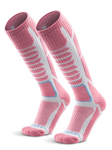 WEIERYA Damen Skisocken, Thermisch Gepolsterte Ski Socken für Skifahren, Snowboarden und Outdoor Wintersport, Rosa 2 Paar(37-40)