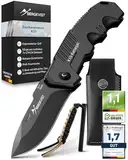 BERGKVIST® K10 Klappmesser (Zweihandmesser) - scharfes Taschenmesser für Outdoor & Survival mit Feuerstahl & Tasche - Mitführen in Deutschland erlaubt - Vollmetall