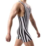 YOSUWOAI Herren Jumpsuit Kurz Ärmellos Wrestling Singlet Streifen Bodysuit Unterhemd Body Stretche Sport Fitness Leotard Gymnastik Einteilige Unterwäsche Erotik Slip Strampler Eng Stringbody